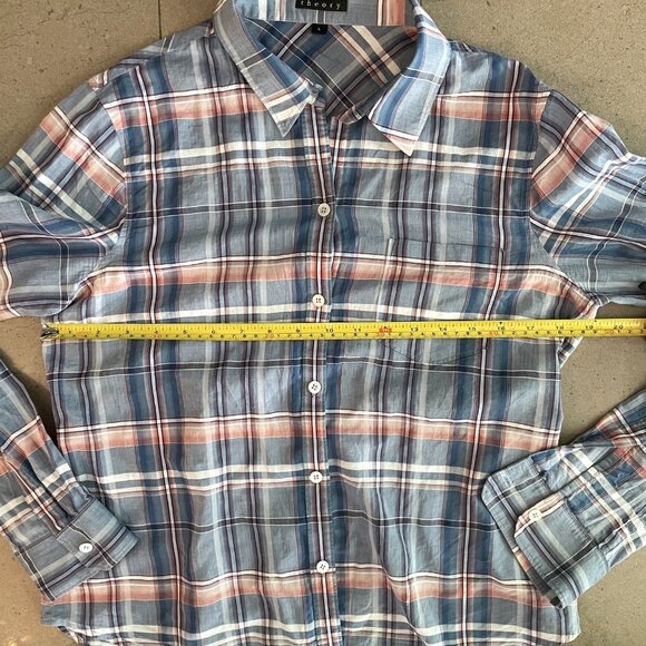 Theory Kenola Audrey Cotton Blue/White Plaid Shirt Blouse-Med/Large - Picture 7 of 8